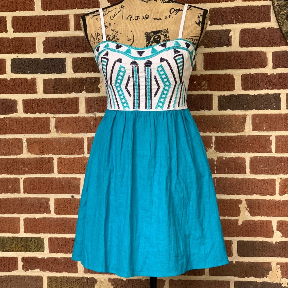 Staring at Stars teal and white linen sundress